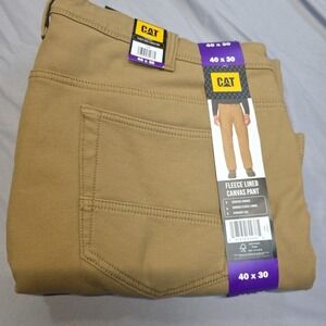CAT Men's Straight Leg Fleece Lined Stretch Canvas Work Pants 40 x 30 Tan NWT